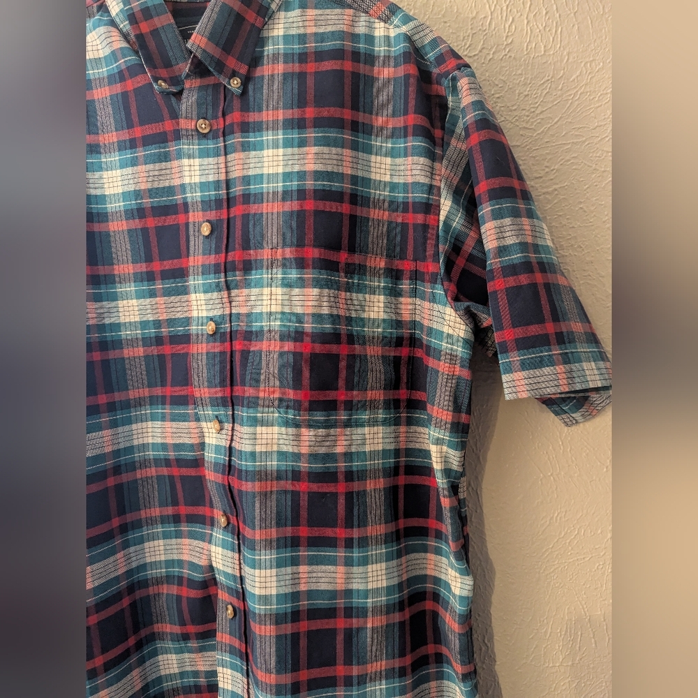 John Ashford Button Up Shirt Men’s Mediun Plaid Short Sleeves Wrinkle Free Work - Picture 2 of 6